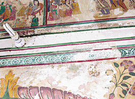 A file photo of the damaged frescoes on the walls of the Mansa Devi shrine in Panchkula.
