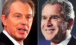British Prime Minister Tony Blair and US President George Bush