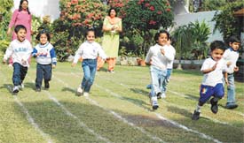 Kids of Holly Hock Nursery School participate in the annual athletics meet organised in the school in Ludhiana on Friday