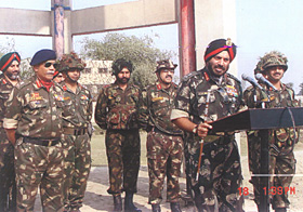 Lt-General J J Singh, GOC-in-C, Western Command, addresses the unit and formation commanders during his visit to the forward areas of Vajra Corps in the western sector.