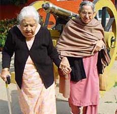 Ms Beant Kaur (right) and her sister, Ms Satwant Kaur, come out of Punjab Raj Bhavan after meeting the Governor, Gen S. F. Rodrigues, in Chandigarh on Saturday