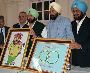 Punjab Chief Minister Amarinder Singh releases the logo and mascot of the first Indo-Pak Punjab Games, scheduled to be held in Patiala from December 5 to 11, at Kapurthala House in New Delhi on Saturday.