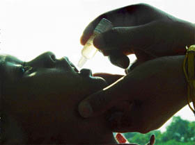 Polio drops being administered to a child during the pulse polio drive at Panchkula
