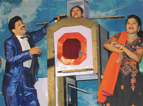 Magician Gopinath Muthuka shows his tricks at a magic show, "Illusion India-2004," at St Anne’s Convent School, Sector 32, Chandigarh