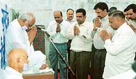 Muni Viney Kumarji Alok blesses his followers at Goel Bhavan, Sector 18, Chandigarh