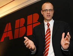 ABB Group CEO-designate Fred Kindle addresses a press conference during his first visit to India in Bangalore on Monday.