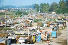 Slums that have come up in Sector 25, Chandigarh, opposite the cremation ground.