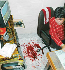A view of a money exchange shop which was looted by armed robbers in Ghumar Mandi, Ludhiana