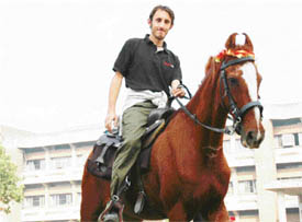 Steven on his horse Rosy all set to go to Phillaur