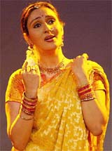 Nadira and Raj Babbar's daughter Juhi Babbar during a play