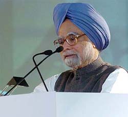 Prime Minister Manmohan Singh addresses the gathering at a function to release a commemorative postage stamp on Seth Walchand Hirachand, founder of Hindustan Construction Company