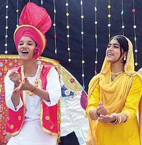 Students of Government Model Senior Secondary School, Sector 46-D, perform during the annual prize distribution function on the school premises in Chandigarh