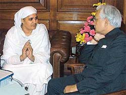 Bibi Jagir Kaur, president, Shiromani Gurdwara Parbandhak Committee, with External Affairs Minister Natwar Singh at South Block in New Delhi on Tuesday.  