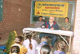 An awareness generation camp organised by the Aangan Foundation at Mauli Jagran village