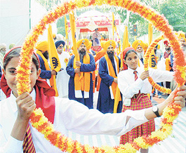 A view of the procession taken out on the eve of the birth anniversary of Guru Nanak Dev in Chandigarh on Thursday.