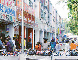 Encroachments on the corridors and pavements by shopkeepers in the Sector 19-C market.