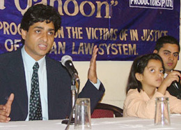 TV producer Suhaib Iliyasi with his daughter Aaliya at a press conference held to announce the reality show, Andha Kanoon, in the Capital on Thursday.
