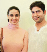 Former Miss India Gul Panag and Bharat Thakur, a yoga expert, at the inaugural ceremony of a yoga centre in Sector 34, Chandigarh, on Friday.