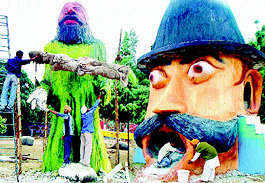 Final touches being given to the statues for the Chandigarh Carnival being held at Leisure Valley, Sector 10, Chandigarh, on Friday.