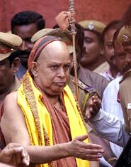 Pontiff Jayendra Saraswati comes out of a court in Chennai