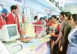 Students of BCM School display models at an exhibition organised on Saturday in Ludhiana. 