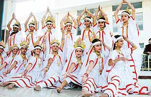 Students of BCM School present dance on the annual day function in Ludhiana on Saturday. 