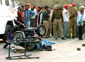 This is of what remains of a scooter which met with an accident, killing two persons on the spot in Bathinda
