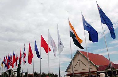 Flages of all ASEAN countries at Vientiane (Laos) on the occasion of the 10th ASEAN summit on Saturday.