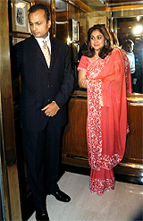 Reliance vice-chairman Anil Ambani arrives at a luxury hotel to attend an award function on Saturday night in Mumbai