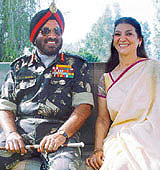 Ms Anupama Singh, along with her husband, Lieut-Gen J.J. Singh, at the Command House in Chandi Mandir on Sunday.