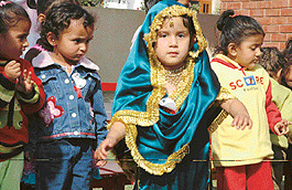 Students of SAS Public School, Phase IX, Mohali, during the healthy baby show at their school on Sunday.