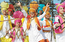 Students of Sri Guru Harkishan Public School, Sector 40, Chandigarh, present bhangra at their annual function at their school on Sunday.