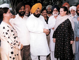 Congress president Sonia Gandhi being welcomed by P. S. Bawa, Member of Delhi Minority Commission, on the occasion Gurpurb in the Capital on Sunday.