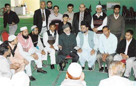 Members of different religious communities attend an “Id Milan” get together held in Ludhiana on Sunday