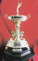 The silver trophy on display in the Officers' Mess of the Bombay Engineer Group, Pune.