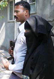 Ms Zaheera Sheikh, prime eye-witness in the Best Bakery case, appears before a trial court in Mumbai on Monday. 