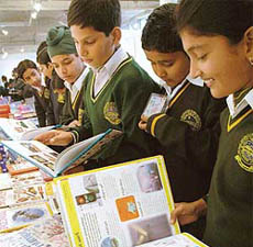 Students at childrens book festival organised by the British Library in Chandigarh on Wednesday. 