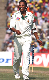 South African bowler Makhaya Ntini smiles after his four-wicket haul 