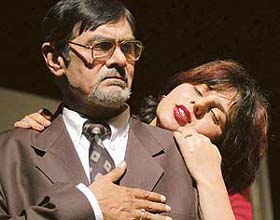 Artistes perform in the play "Who is Afraid of Virginia Wolf?" at Tagore Theatre, Sector 18, Chandigarh