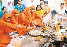 A Kasmiri Pandit family perform "yajnopavit" ceremony at Kashmir Bhavan in Sector 24, Chandigarh
