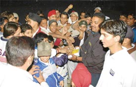 Budding cricketers celebrate Gagandeeps inclusion in the Indian cricket team in Ludhiana on Thursday