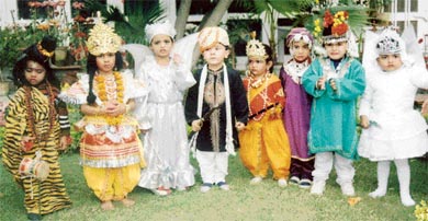 Tiny tots of Tender Foot Nursery School participate in a fancy dress competition organised by the school in Ludhiana on Thursday
