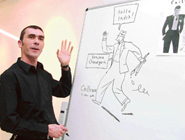 Christian Caillerux, a French cartoonist, at a drawing workshop at Alliance Francaise, Sector 36, Chandigarh, on Friday.