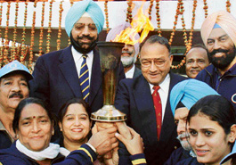 Torch in connection with the Indo-Pakistan Punjab Games is received by Punjab Governor S.F. Rodrigues at Punjab Raj Bhavan on Friday.