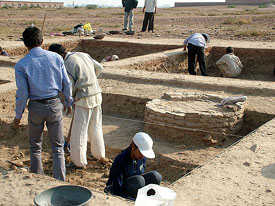 A team of Archaeological Survey of India engaged in the excavation work at Hansi fort.