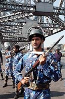 Rapid Action Force at Howrah Bridge during the 12-hour Bangla bandh 