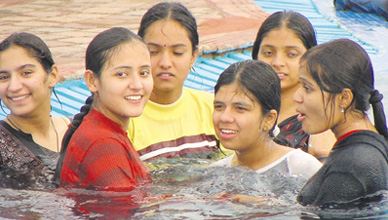 Schoolchildren making a splash at Oysters Indoor Hot Water Park at Appu Ghar in the Capital on Saturday