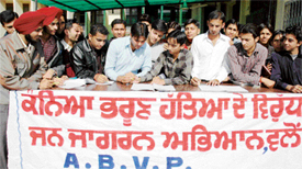 ABVP students sign the signature campaign against female foeticide in Ludhiana on Saturday