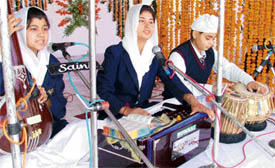 Students of Guru Nanak International Public School, Model Town, recite shabad on the occasion of the birth anniversary celebrations of Guru Nanak Dev 