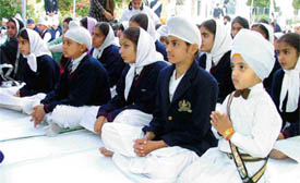 Students of Guru Nanak International Public School, Model Town, recite shabad on the occasion of the birth anniversary celebrations of Guru Nanak Dev 